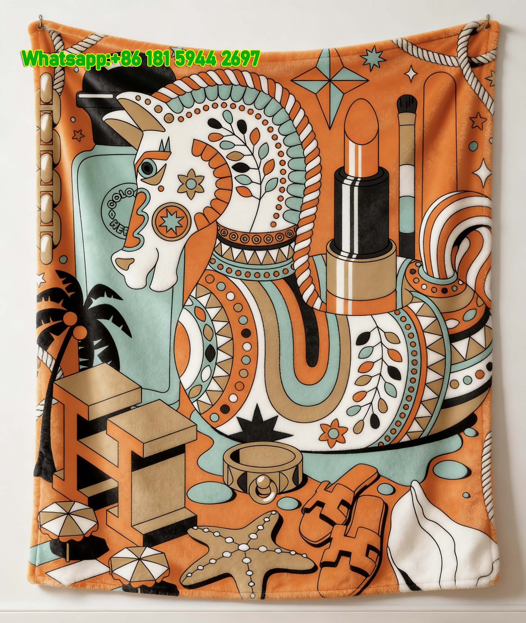 Hermes Boho Floral Horse Print Flannel Throw Blanket for Wall Decor & Sofa IMG_5502
